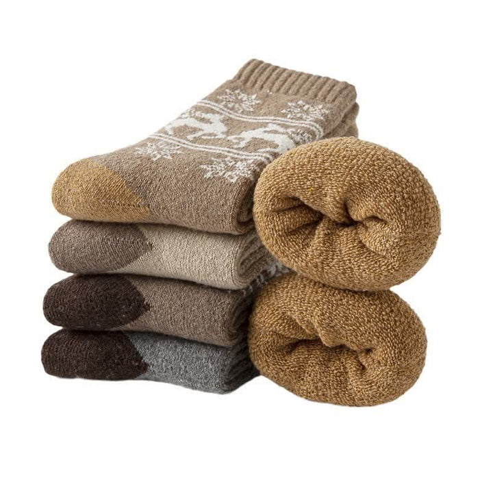 5 paia di calzini in cotone con stampa di fiocchi di neve e alci