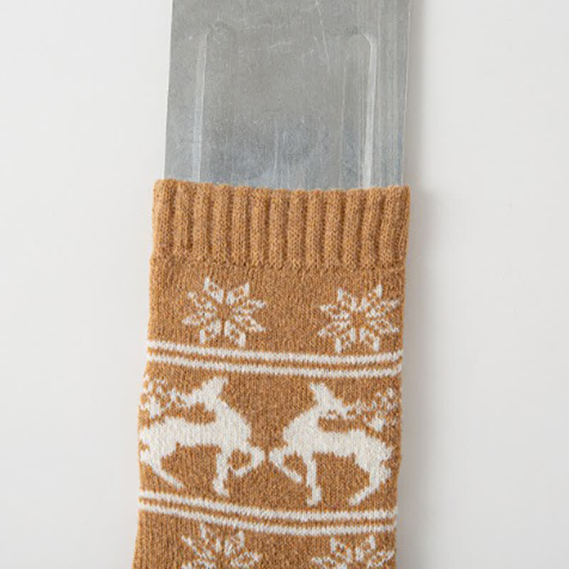 5 paia di calzini in cotone con stampa di fiocchi di neve e alci
