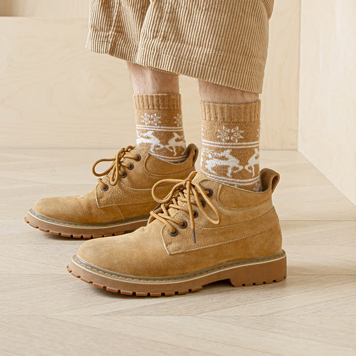 5 paia di calzini in cotone con stampa di fiocchi di neve e alci