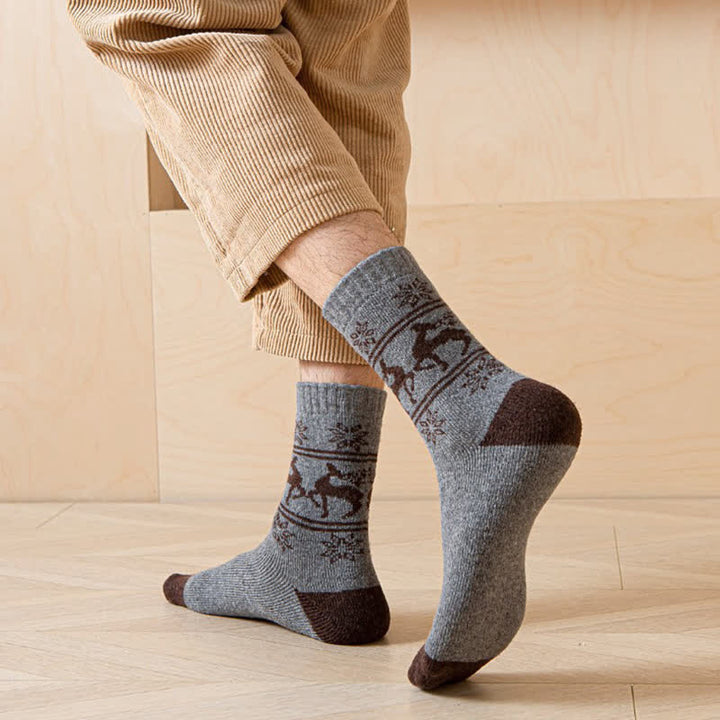 5 paia di calzini in cotone con stampa di fiocchi di neve e alci