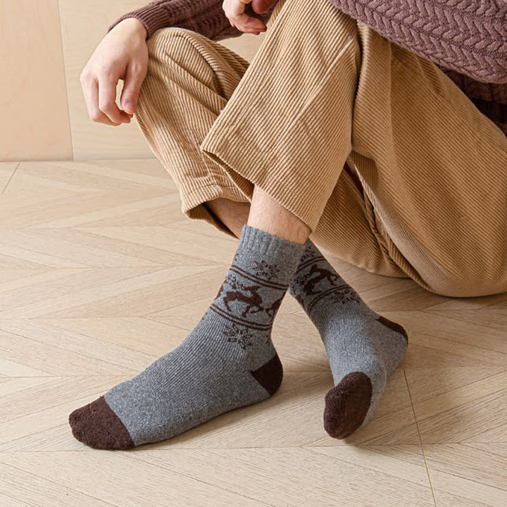 5 paia di calzini in cotone con stampa di fiocchi di neve e alci