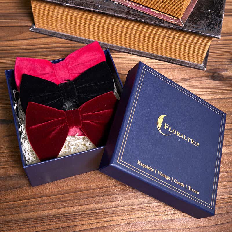 Set di 3 papillon oversize in velluto rosso della serie 3