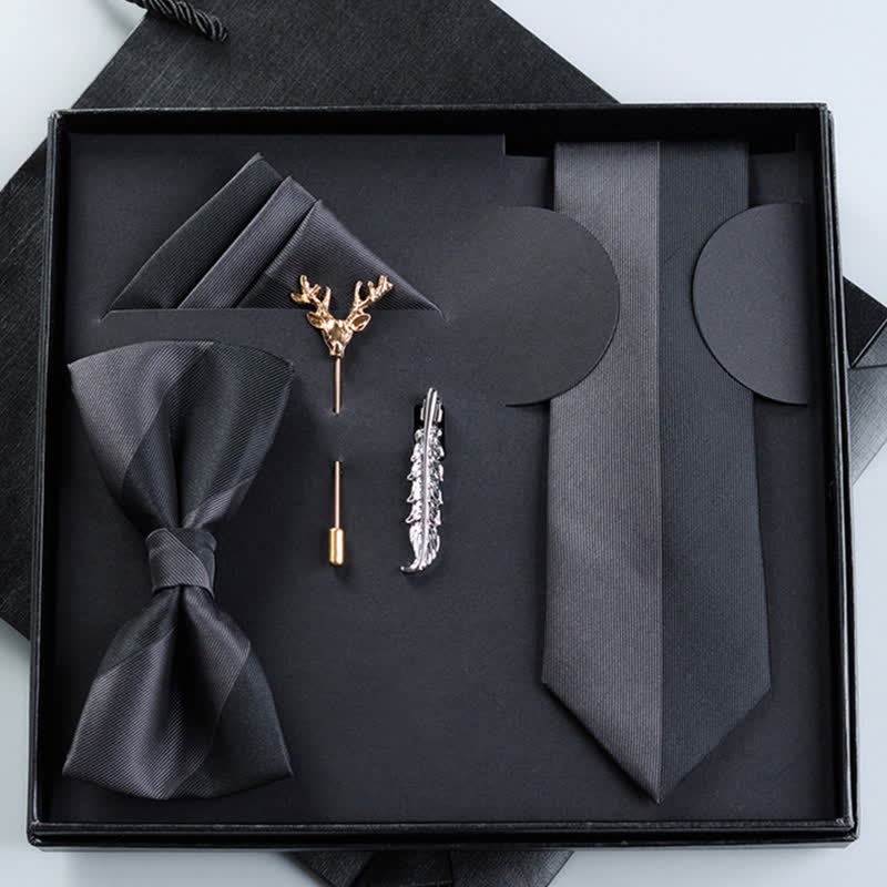 5 pezzi da uomo nero e grigio colore collisione cerniera cravatta papillon scatola regalo