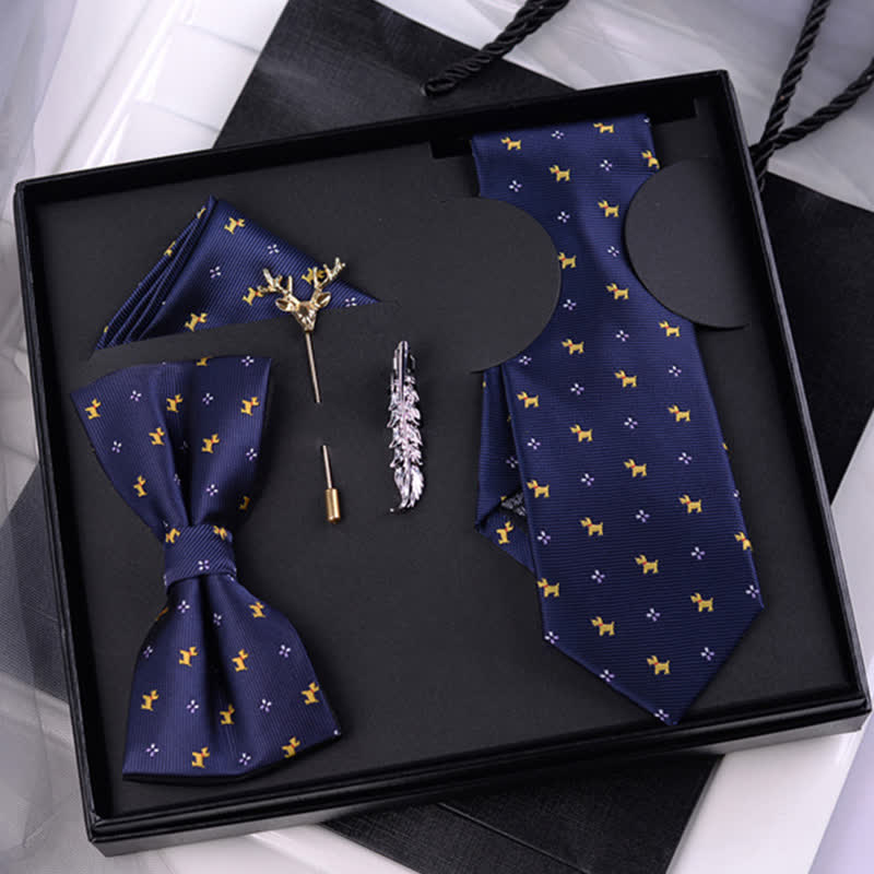 5 pezzi papillon da uomo con motivo cucciolo blu navy in scatola regalo