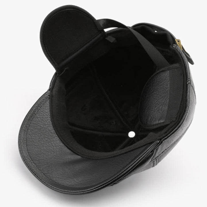 Cappello basco in pelle con paraorecchie invernali in stile tempo libero