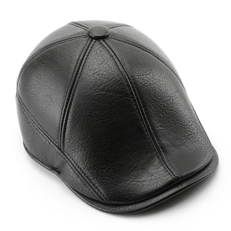 Cappello basco in pelle con paraorecchie invernali in stile tempo libero