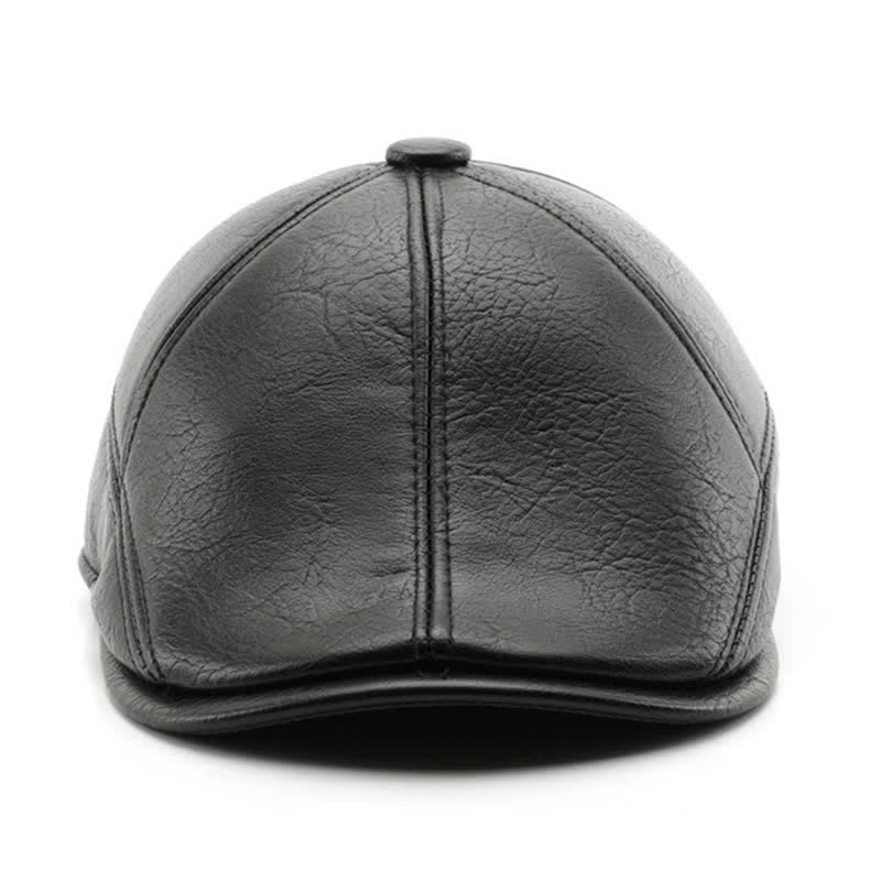 Cappello basco in pelle con paraorecchie invernali in stile tempo libero