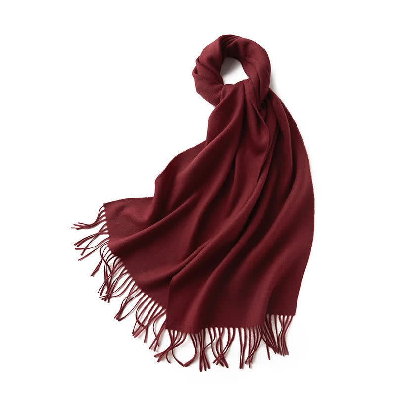 Sciarpa unisex semplice tinta unita in pura lana con frange
