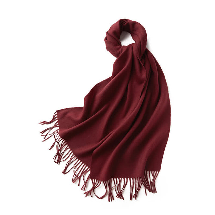 Sciarpa unisex semplice tinta unita in pura lana con frange