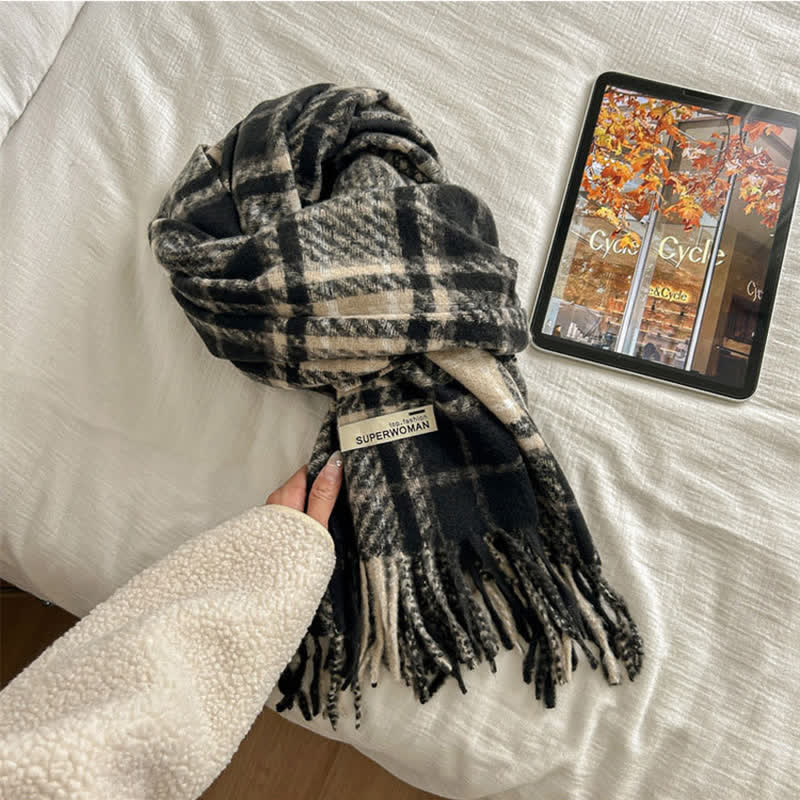 Sciarpa oversize unisex invernale calda con nappe a quadri