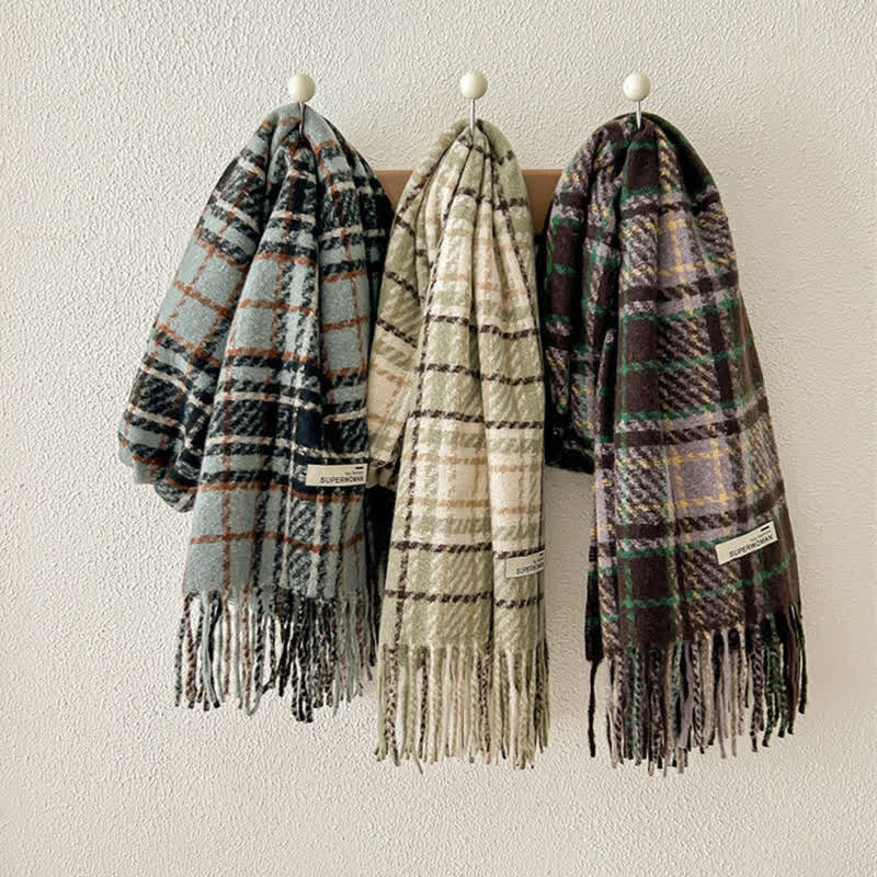 Sciarpa oversize unisex invernale calda con nappe a quadri