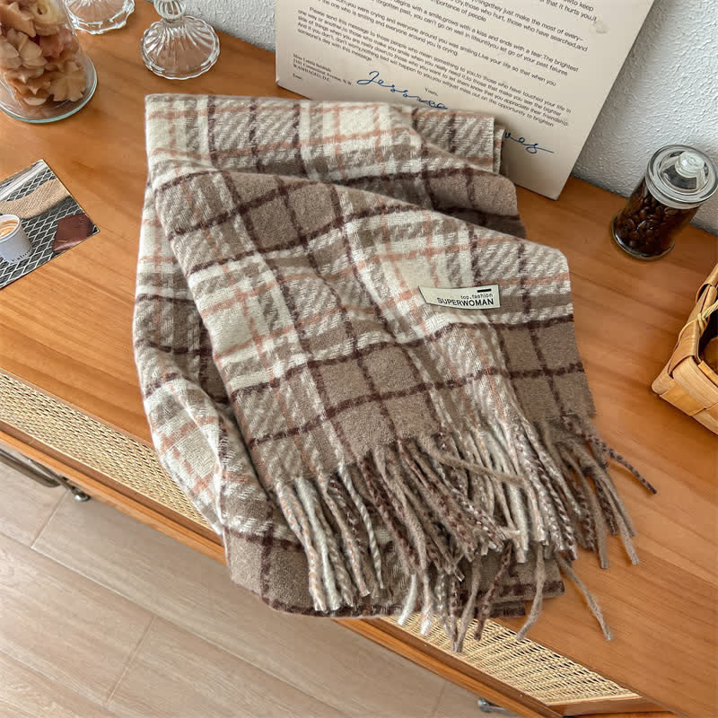 Sciarpa oversize unisex invernale calda con nappe a quadri