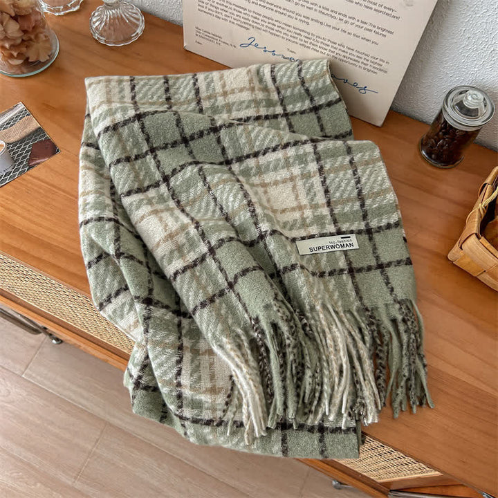 Sciarpa oversize unisex invernale calda con nappe a quadri