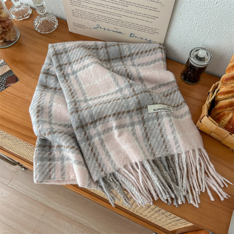 Sciarpa oversize unisex invernale calda con nappe a quadri