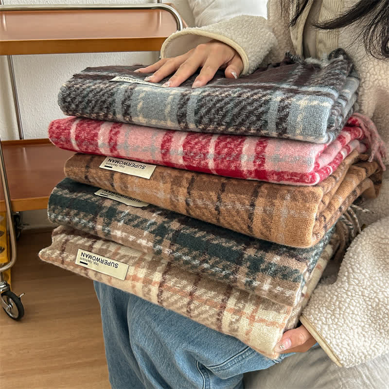 Sciarpa oversize unisex invernale calda con nappe a quadri