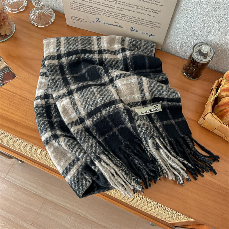 Sciarpa oversize unisex invernale calda con nappe a quadri