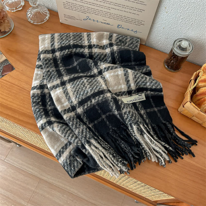 Sciarpa oversize unisex invernale calda con nappe a quadri