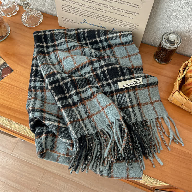Sciarpa oversize unisex invernale calda con nappe a quadri