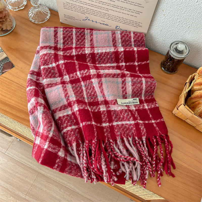 Sciarpa oversize unisex invernale calda con nappe a quadri
