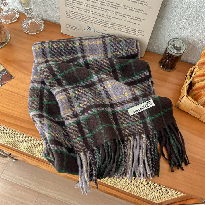 Sciarpa oversize unisex invernale calda con nappe a quadri