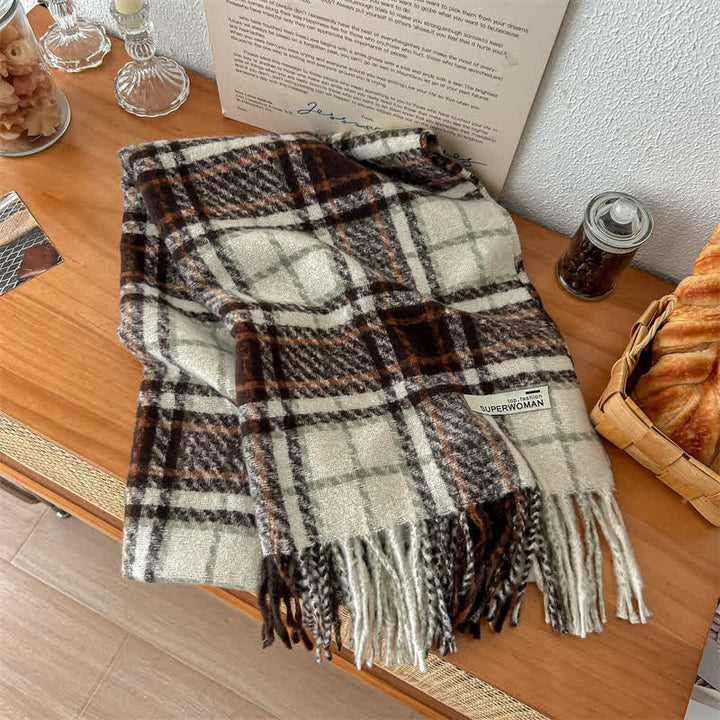 Sciarpa oversize unisex invernale calda con nappe a quadri