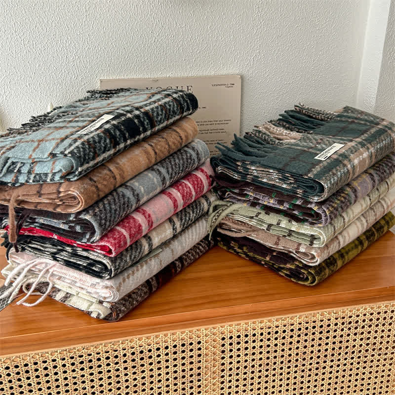 Sciarpa oversize unisex invernale calda con nappe a quadri