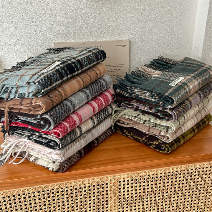 Sciarpa oversize unisex invernale calda con nappe a quadri