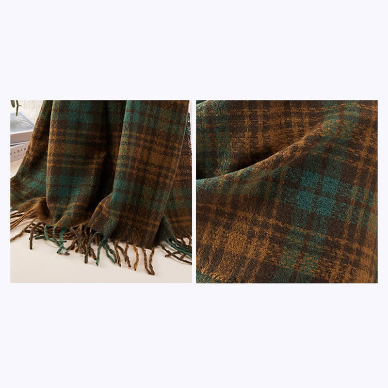 Sciarpa unisex di lusso in stile britannico con motivo a quadri e nappe