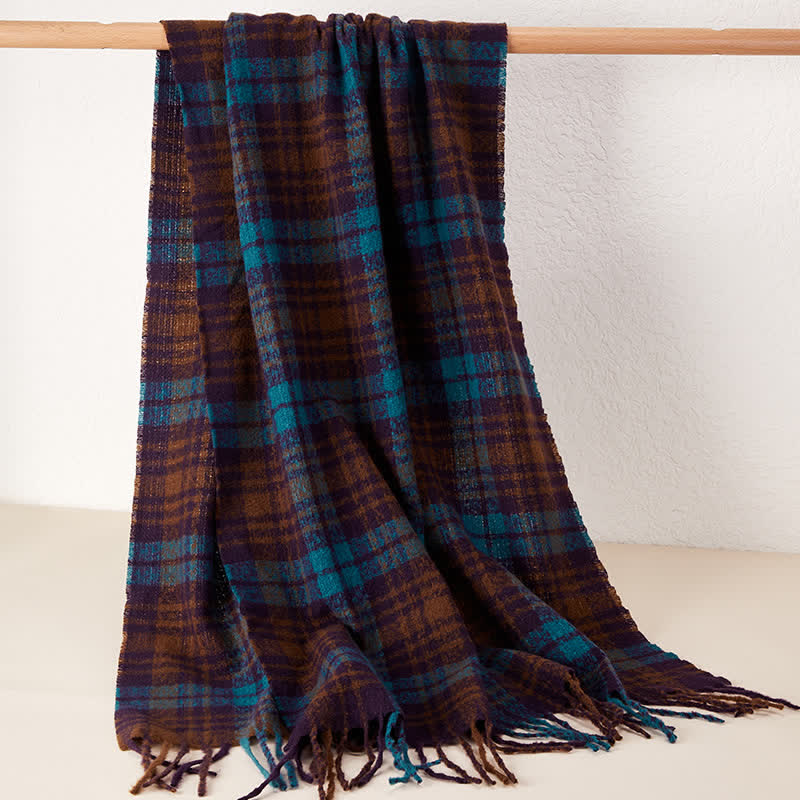 Sciarpa unisex di lusso in stile britannico con motivo a quadri e nappe