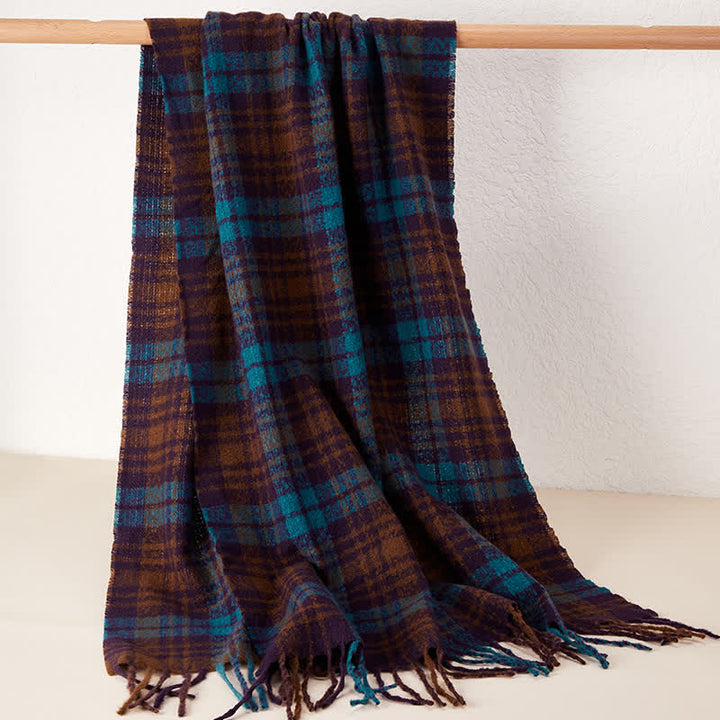 Sciarpa unisex di lusso in stile britannico con motivo a quadri e nappe