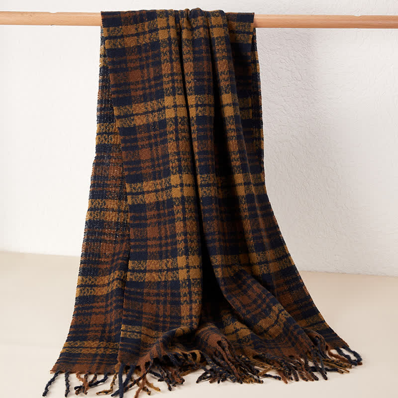 Sciarpa unisex di lusso in stile britannico con motivo a quadri e nappe