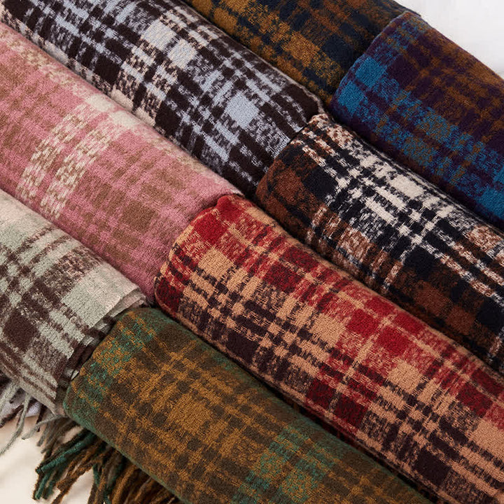 Sciarpa unisex di lusso in stile britannico con motivo a quadri e nappe