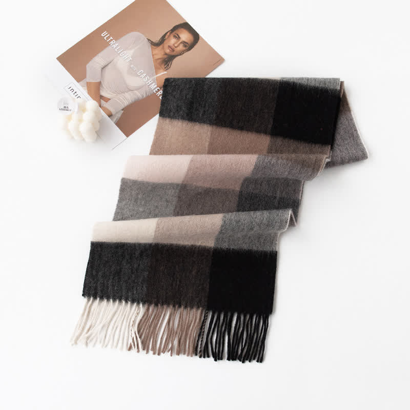 Sciarpa unisex in cashmere a quadri con blocchi di colore