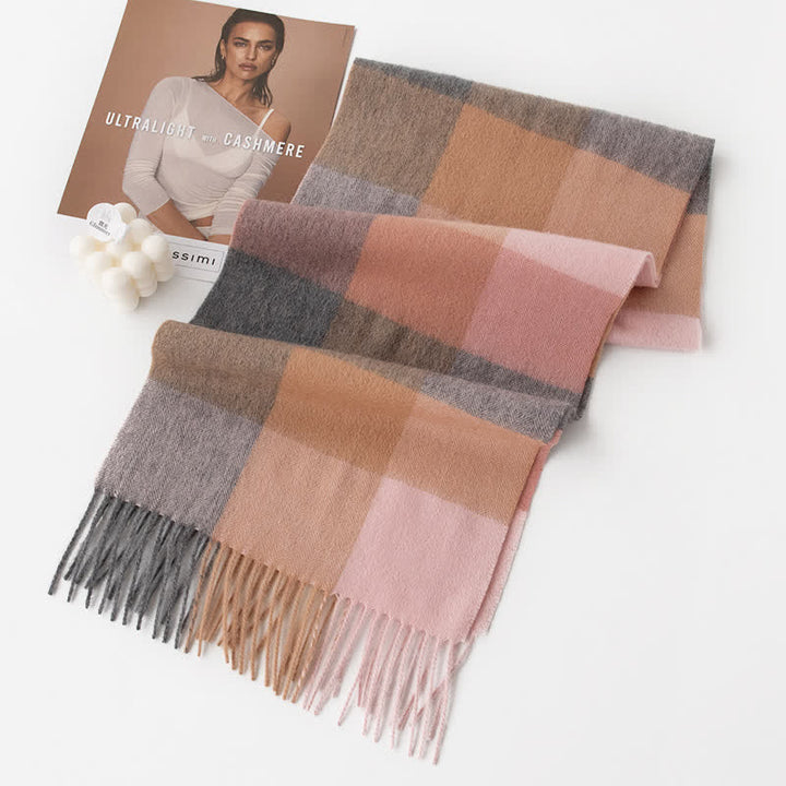 Sciarpa unisex in cashmere a quadri con blocchi di colore