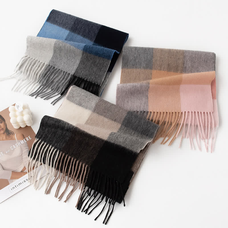 Sciarpa unisex in cashmere a quadri con blocchi di colore