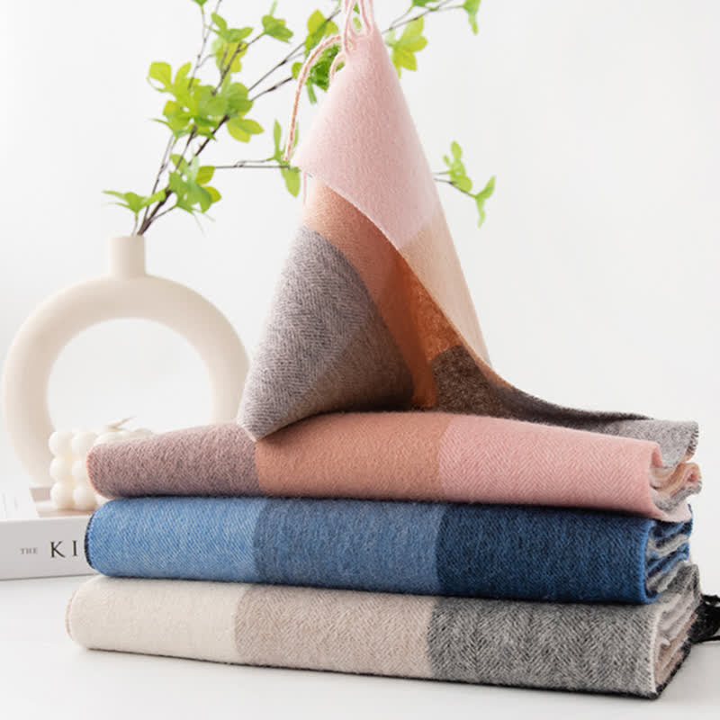 Sciarpa unisex in cashmere a quadri con blocchi di colore