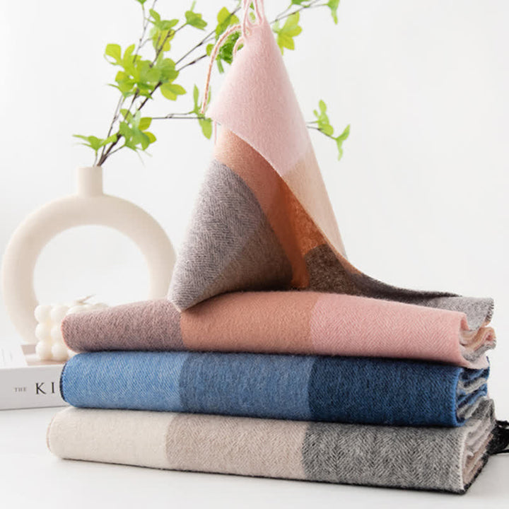 Sciarpa unisex in cashmere a quadri con blocchi di colore