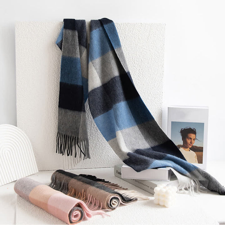 Sciarpa unisex in cashmere a quadri con blocchi di colore