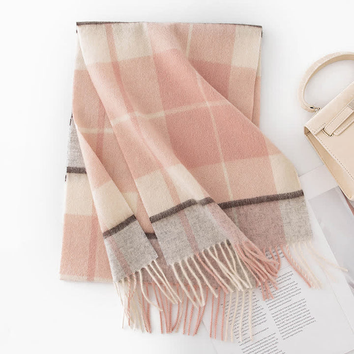 Sciarpa unisex in cashmere a quadri con blocchi di colore