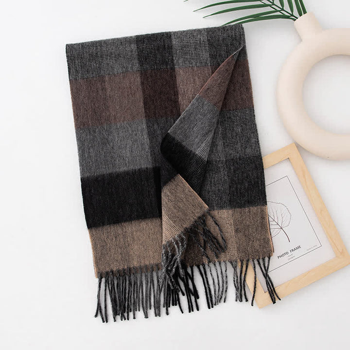 Sciarpa unisex in cashmere a quadri con blocchi di colore