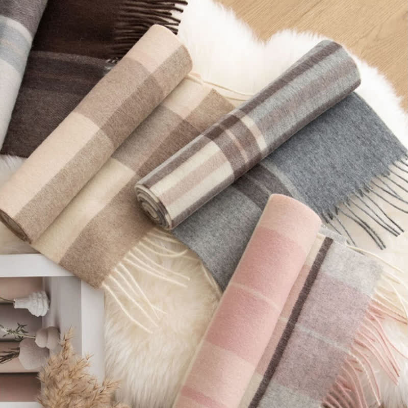 Sciarpa unisex in cashmere a quadri con blocchi di colore