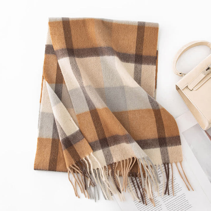 Sciarpa unisex in cashmere a quadri con blocchi di colore