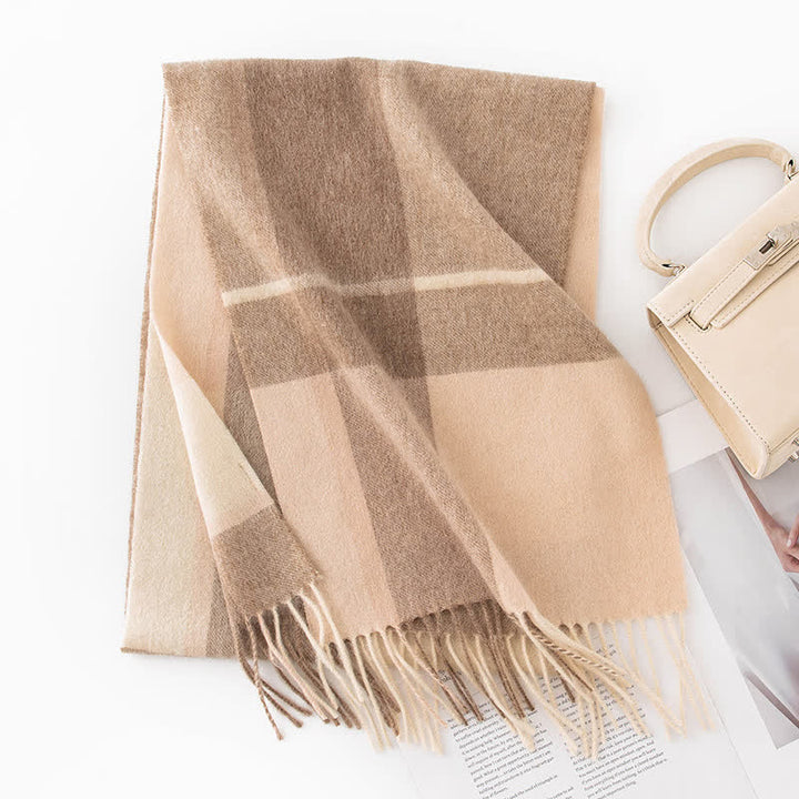 Sciarpa unisex in cashmere a quadri con blocchi di colore