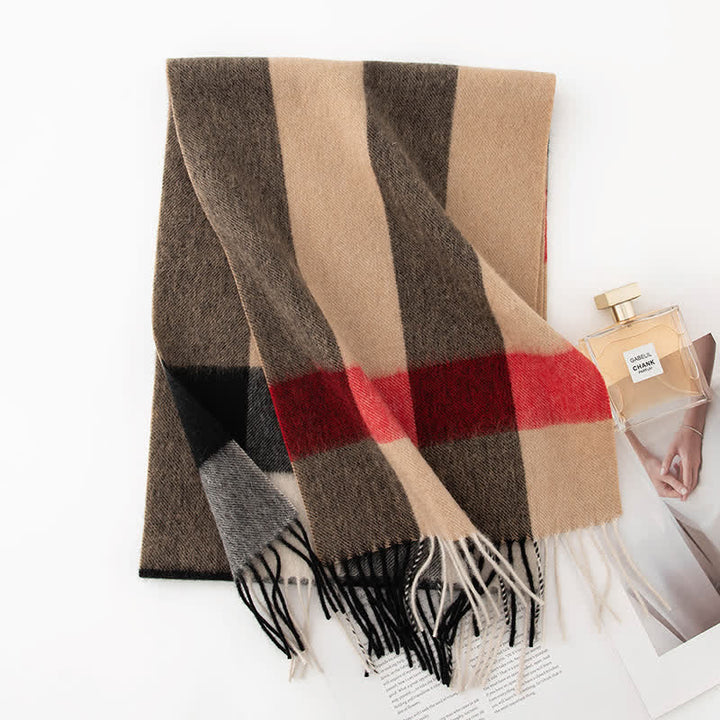 Sciarpa unisex in cashmere a quadri con blocchi di colore