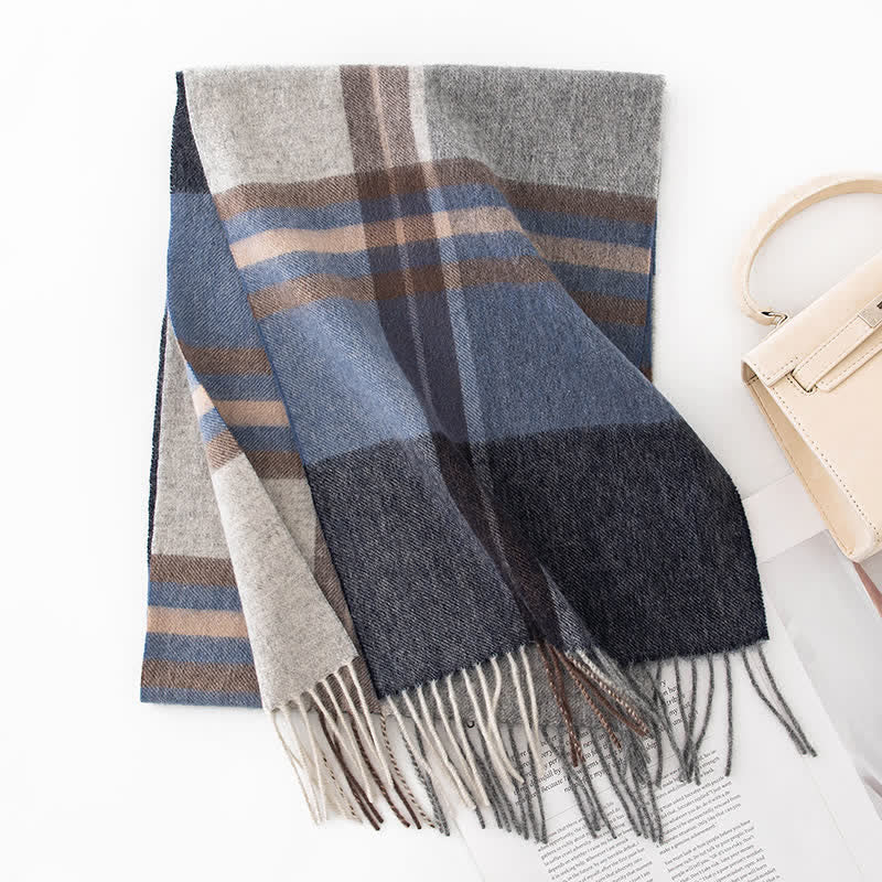 Sciarpa unisex in cashmere a quadri con blocchi di colore