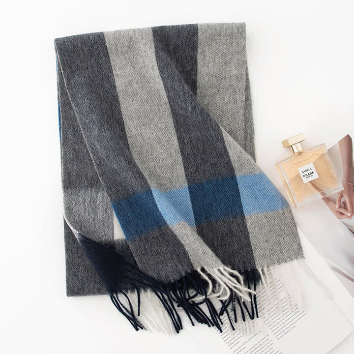 Sciarpa unisex in cashmere a quadri con blocchi di colore