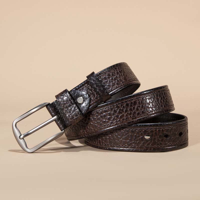 Cintura casual in pelle di vacchetta con motivo a pelle di serpente e cuciture