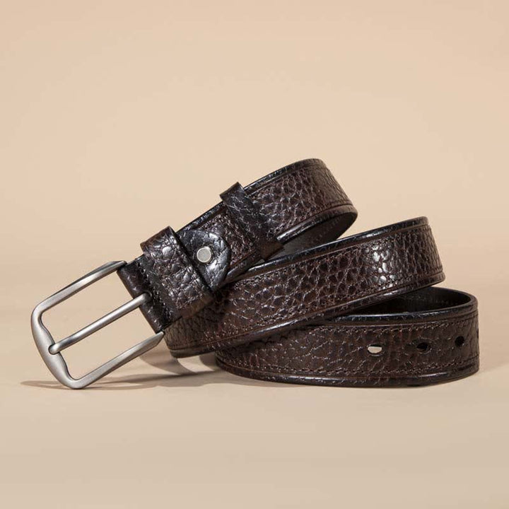 Cintura casual in pelle di vacchetta con motivo a pelle di serpente e cuciture