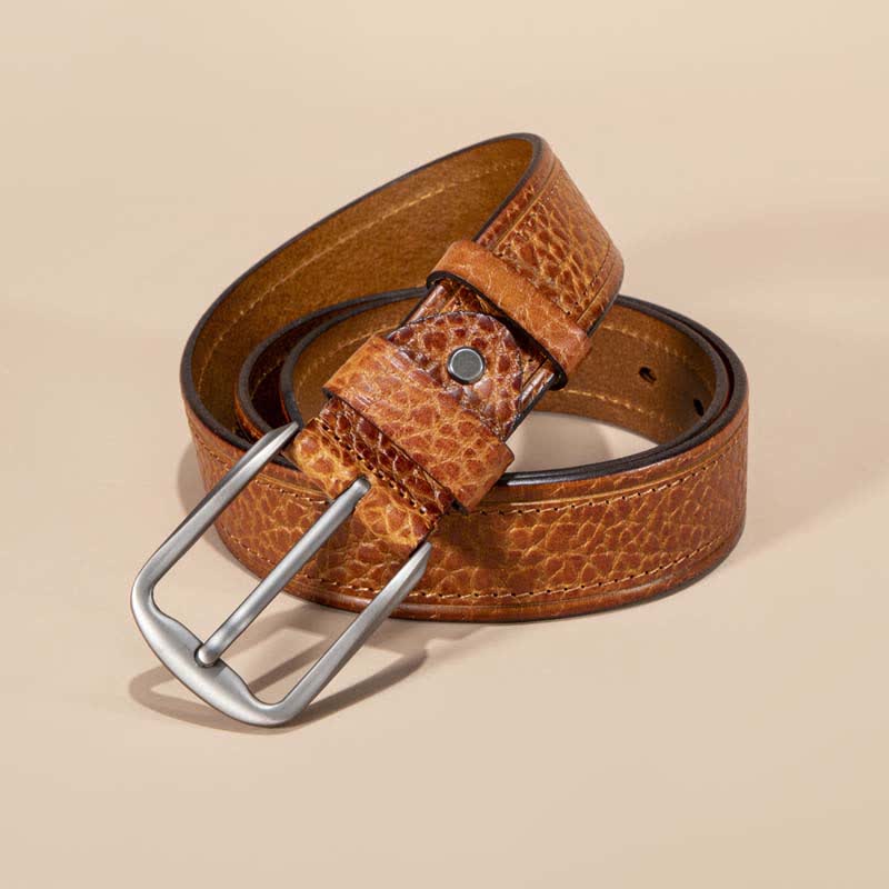 Cintura casual in pelle di vacchetta con motivo a pelle di serpente e cuciture