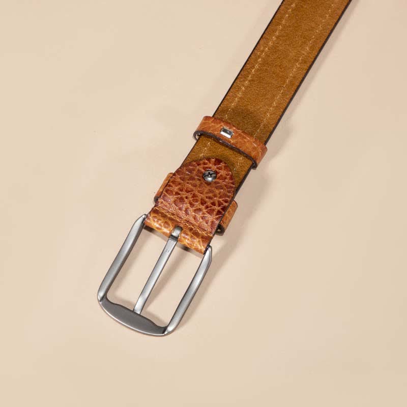 Cintura casual in pelle di vacchetta con motivo a pelle di serpente e cuciture